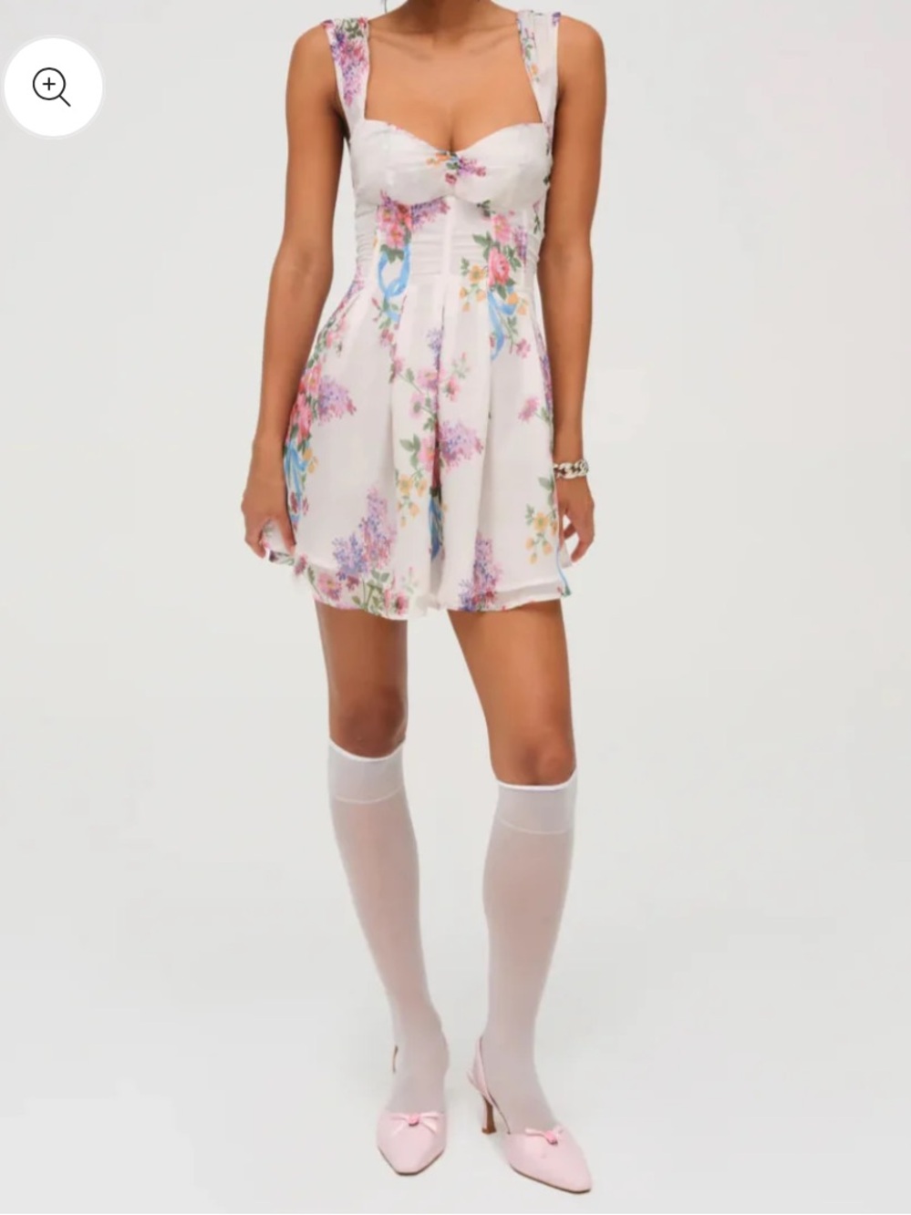 NWT For Love & Lemons August Mini Dress Floral Garden Fairy Bows Cottage Boned
